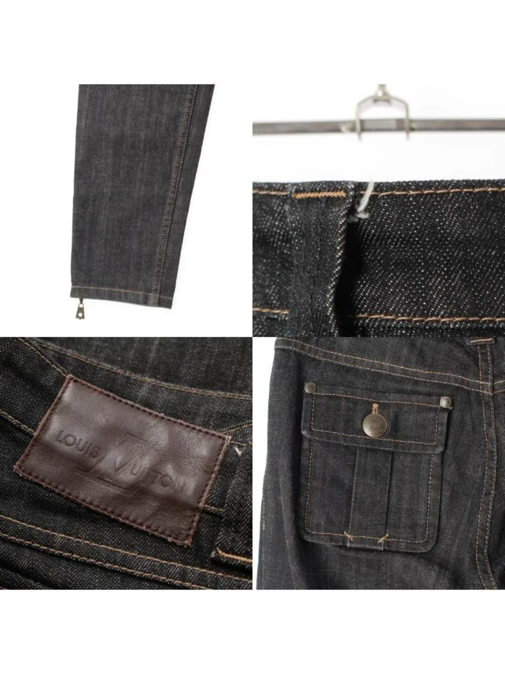Louis Vuitton Cotton Monogram Emblem Logo Button Denim Pants Black 36